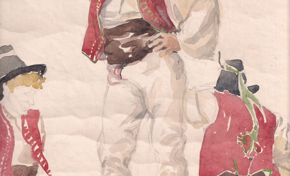 Jaroslava Nesvadbová, kolem 1955, modelem spolužák Jiří Hanžlík. Archiv Jaroslavy Nesvadbové